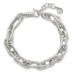 Sterling Silver Polished Oval Double Link 7.5 inch with 1 inch Extender Bracelet