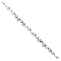 Sterling Silver Rhodium-plated Brushed and Polished Ovals 7.5 inch with 0.5 inch Extension Bracelet
