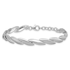 Sterling Silver Rhodium-plated Brushed Fancy 7 inch with 0.5 inch Extension Bracelet