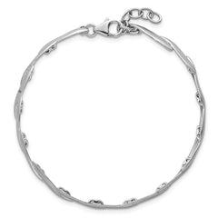 Sterling Silver Rhodium-plated Brushed Fancy 7 inch with 0.5 inch Extension Bracelet