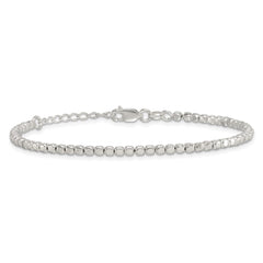 Sterling Silver Polished and Square Beaded 7 Inch with 1 Inch Extension Bracelet