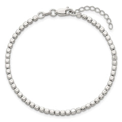 Sterling Silver Polished and Square Beaded 7 Inch with 1 Inch Extension Bracelet