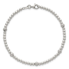 Sterling Silver Polished and Textured Beaded 7.5 inch 5-Station Bracelet
