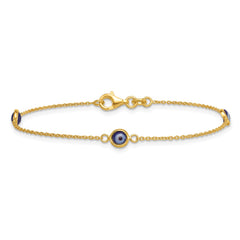 Sterling Silver Gold -tone Polished and Glass Evil Eye 7.25 inch Bracelet