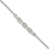 Sterling Silver Polished Pave CZ Cable Link 6.75 Inch with 0.5 Inch Extension Bracelet