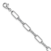 Sterling Silver Rhodium-plated Polished CZ and Paperclip Link 7 Inch with 1 Inch Extension Bracelet
