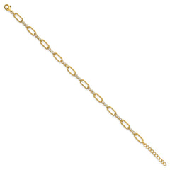 Sterling Silver Gold-tone Polished CZ and Paperclip Link 7 Inch with 1 Inch Extension Bracelet