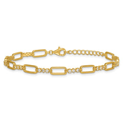 Sterling Silver Gold-tone Polished CZ and Paperclip Link 7 Inch with 1 Inch Extension Bracelet