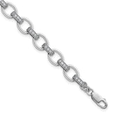 Sterling Silver Rhodium-plated Oval Link with CZ Bars 7 inch with 0.75 inch Extension Bracelet
