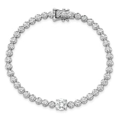 Sterling Silver Rhodium-plated Polished Fancy Round CZ 7.25 Inch Bracelet