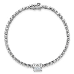 Sterling Silver Rhodium-plated Polished Round and Emerald-cut CZ 7.25 Inch Bracelet