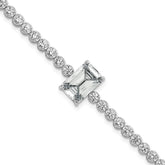 Sterling Silver Rhodium-plated Polished Round and Emerald-cut CZ 7.25 Inch Bracelet