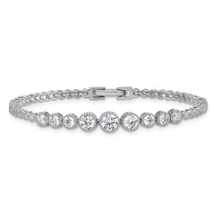 Sterling Silver Rhodium-plated Polished Graduated bezel-set CZ 8 inch Tennis Bracelet