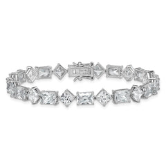 Sterling Silver Rhodium-plated Polished Fancy Princess and Emerald-cut CZ 7.25 Inch Bracelet
