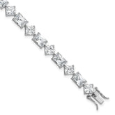 Sterling Silver Rhodium-plated Polished Fancy Princess and Emerald-cut CZ 7.25 Inch Bracelet