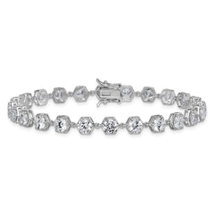 Sterling Silver Rhodium-plated Polished Round CZ in Hexagon Setting 8 Inch Bracelet
