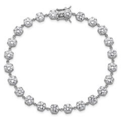 Sterling Silver Rhodium-plated Polished Round CZ in Hexagon Setting 8 Inch Bracelet