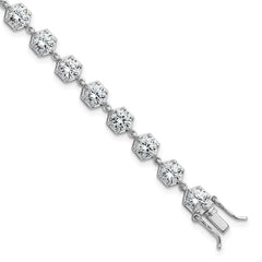 Sterling Silver Rhodium-plated Polished Round CZ in Hexagon Setting 8 Inch Bracelet