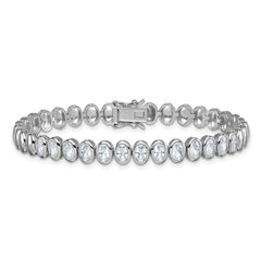 Sterling Silver Rhodium-plated Polished Oval Bezel CZ 7.25 Inch Bracelet