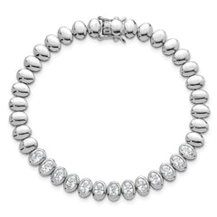 Sterling Silver Rhodium-plated Polished Oval Bezel CZ 7.25 Inch Bracelet
