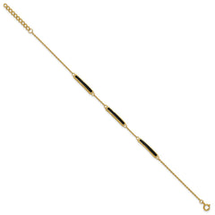 Sterling Silver Gold-plated Polished Black Enameled Bars 7 inch with 0.5 inch extension Bracelet