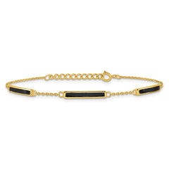 Sterling Silver Gold-plated Polished Black Enameled Bars 7 inch with 0.5 inch extension Bracelet