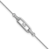 Sterling Silver Rhodium-plated Polished CZ Oval Link 7 inch with 0.5 inch Extender Bracelet