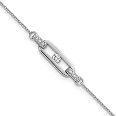 Sterling Silver Rhodium-plated Polished CZ Oval Link 7 inch with 0.5 inch Extender Bracelet