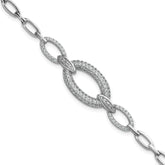 Sterling Silver Rhodium-plated Polished CZ Oval Link 7 inch Bracelet