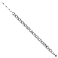 Sterling Silver Rhodium-plated Polished CZ 8.00mm Curb Link 7 Inch with 1.5 Inch Extension Bracelet