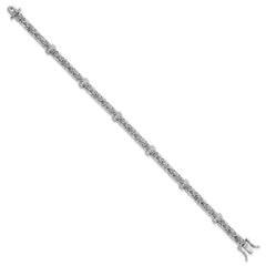 Sterling Silver Rhodium-plated Polished CZ and Byzantine Link 7.75 Inch Bracelet