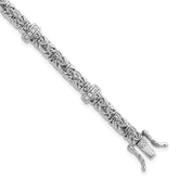Sterling Silver Rhodium-plated Polished CZ and Byzantine Link 7.75 Inch Bracelet