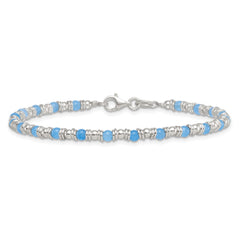 Sterling Silver Polished Blue Agate Beaded 7.5 inch Bracelet