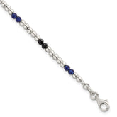 Sterling Silver Polished Blue Agate and Spinel Beaded 7.5 inch Bracelet