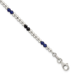 Sterling Silver Polished Blue Agate and Spinel Beaded 7.5 inch Bracelet