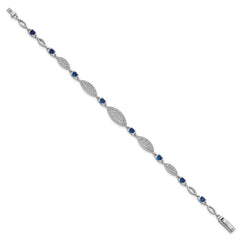 Sterling Silver Rhodium-plated Marquise Blue and White CZ Oval Link 7 inch Bracelet