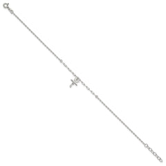 Sterling Silver CZ Palm Tree 9 inch Plus 1 inch Extender - Total 10 inch Anklet