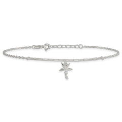 Sterling Silver CZ Palm Tree 9 inch Plus 1 inch Extender - Total 10 inch Anklet