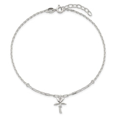 Sterling Silver CZ Palm Tree 9 inch Plus 1 inch Extender - Total 10 inch Anklet