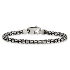 Sterling Silver Antiqued Brushed 4.00mm Fancy Box Link 7.75 inch Bracelet