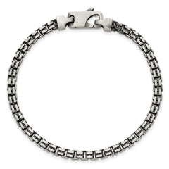 Sterling Silver Antiqued Brushed 4.00mm Fancy Box Link 7.75 inch Bracelet