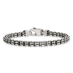 Sterling Silver Antiqued Brushed 5.00mm Fancy Box Link 7.75 inch Bracelet