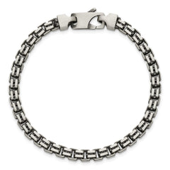 Sterling Silver Antiqued Brushed 5.00mm Fancy Box Link 7.75 inch Bracelet