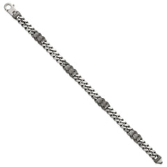 Sterling Silver Black Ruthenium-plated Brushed and Textured Fancy Flat Curb Chain Mens 8.5 inch Bracelet