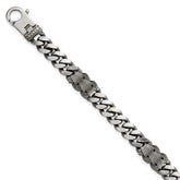 Sterling Silver Black Ruthenium-plated Brushed and Textured Fancy Flat Curb Chain Mens 8.5 inch Bracelet