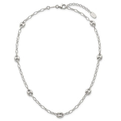 Sterling Silver Puffed Anchor/Mariner Link and Chain 7-Station 17 inch with 1.5 inch Extension Necklace