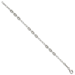 Sterling Silver Puffed Anchor/Mariner Link and Chain 8 inch Bracelet