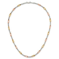 Sterling Silver Rose-tone and Gold-tone Polished 4.0mm Figaro Rope 18 Inch Necklace