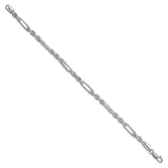 Sterling Silver Polished Textured 4.5mm Figaro Rope 7.5 inch Bracelet
