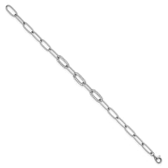 Sterling Silver Rhodium-plated Polished Fancy CZ Paperclip Chain 7 Inch Bracelet
